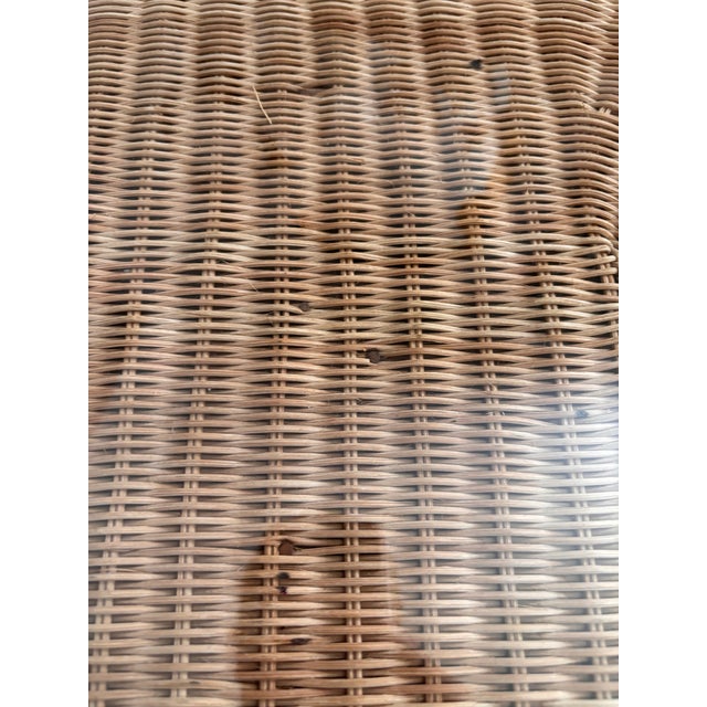 Wood Vintage 1970’s Natural Wicker Elephant Tractable With Attached Glass Top Tray, Made in Hong Kong For Sale - Image 7 of 11