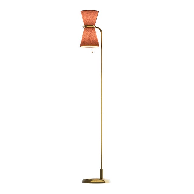 Gable Floor Lamp, Antique Natural Brass with Russet Shade For Sale - Image 4 of 8