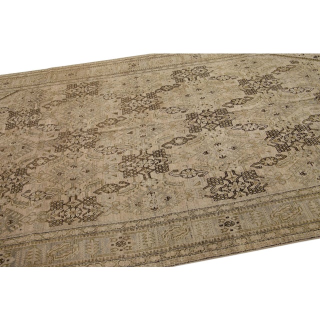 Textile Beige Antique Karabagh Gallery Wool Rug With Floral Design For Sale - Image 7 of 8