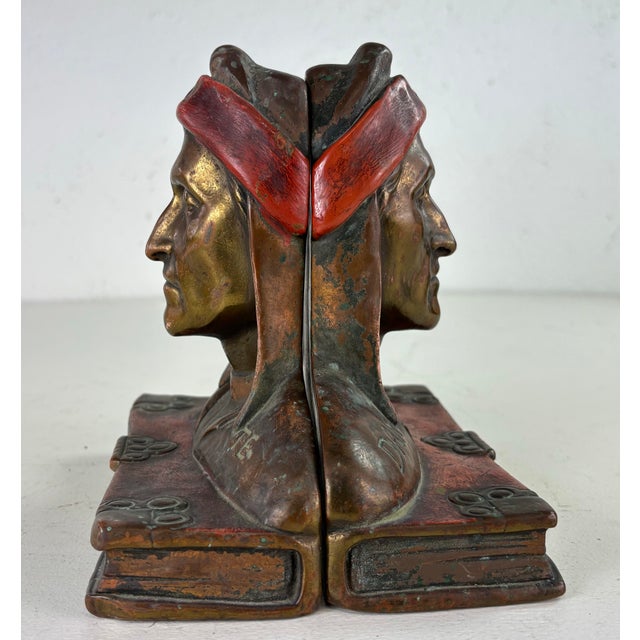 Early 20th Century Dantes Bronze Bust Book Ends. For Sale - Image 10 of 12