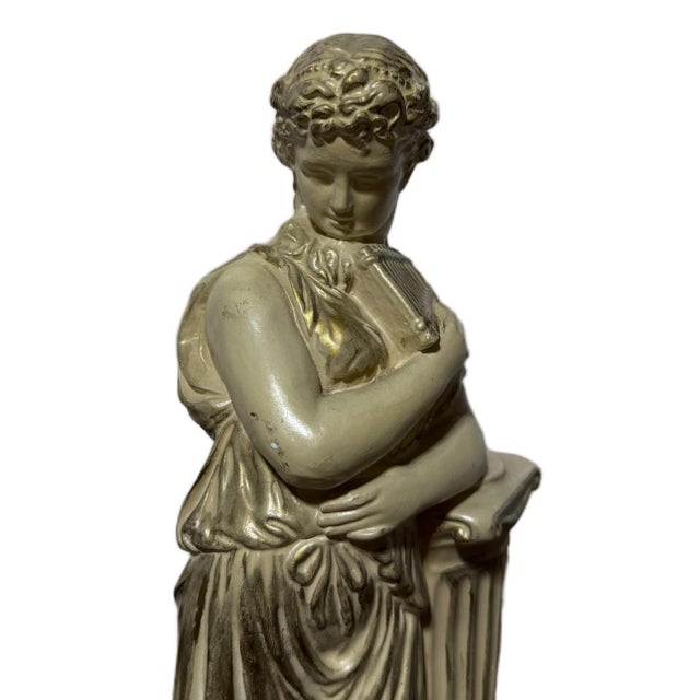 Vintage Hollywood Regency Chalkware Greek Goddess W/Pipes Figurine Sculpture For Sale - Image 4 of 9