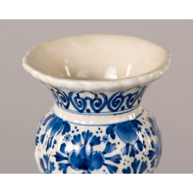 Late 19th Century 19th Century Dutch Delft Blue and White Garlic Neck Vase For Sale - Image 5 of 11