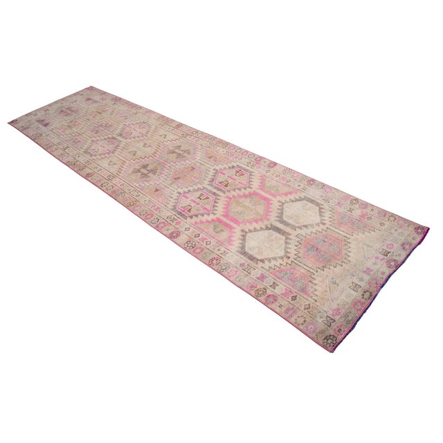Vintage Turkish Hand-Knotted Runner Rug Pink Hallway Kitchen Decor - 2′9″ × 10′ For Sale - Image 6 of 17