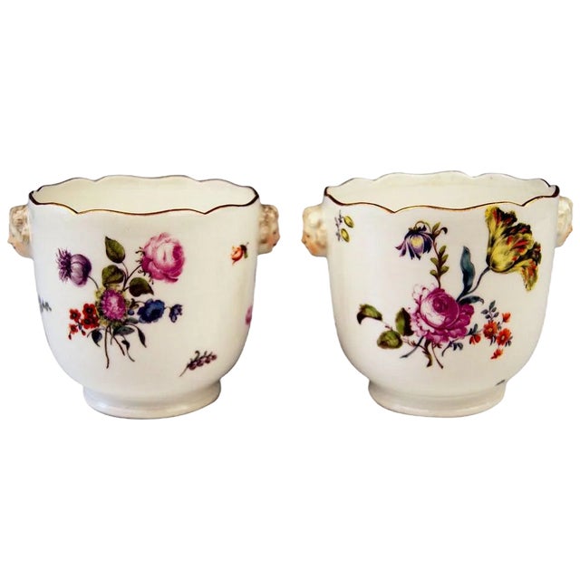 Rococo Cachepots with Blossom Decor from Meissen, 1750s, Set of 2 For Sale