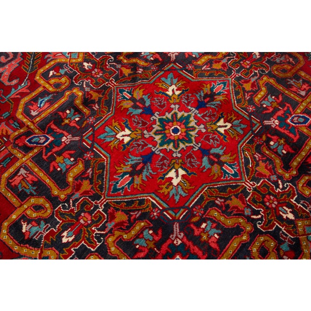 Textile Red Vintage Heriz Hand-Knotted Wool Rug With Medallion Motif - 6 X 10 For Sale - Image 7 of 8