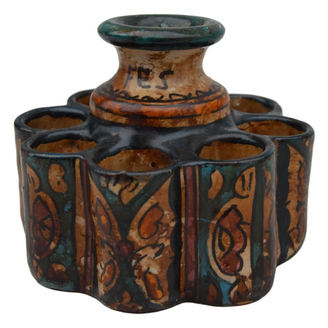 Early 20th Century Handmade Moroccan Ceramic Inkwell With Catchall For Sale - Image 9 of 9