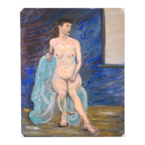 Woman in a Blue Chair, Mid Century Nude Figure Painting by Genevieve Rogers