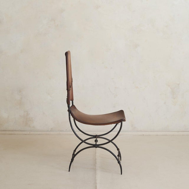 Metal Rare French Iron Leather Accent Chair Attributed to Sido & François Thévenin, 1970s For Sale - Image 7 of 11