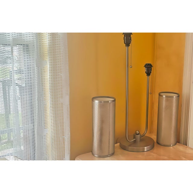 Anthony California Styled Modern Nickel Double Mesh Lamp For Sale - Image 12 of 12