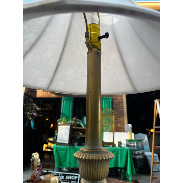 1970s 1970s Brass Tall Table Lamp With Ibex Details and Lampshade Included For Sale - Image 5 of 12