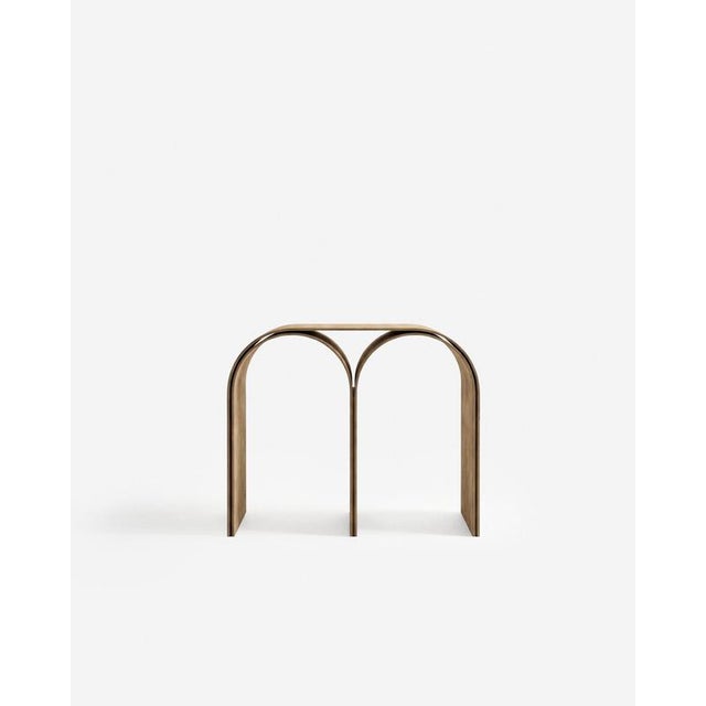 Contemporary Nabuck Arch Stool in Steel and Leather by Pietro Franceschini For Sale - Image 3 of 6