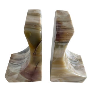 1950s Vintage Mid Century Onyx Bookends-a Pair For Sale