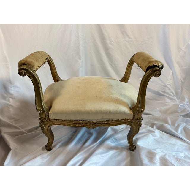 Antique Louis XV Style Giltwood Bench, Original Springs & Horsehair Seat — Ready for Reupholstery For Sale - Image 4 of 9