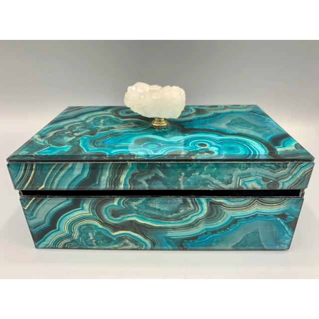 1970s Vintage Faux Malachite Box With Crystal Finial For Sale - Image 5 of 9