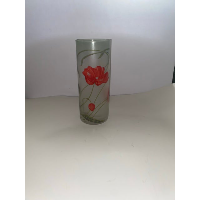 Art Style and Nouveau Vase . Large Early 20th Century Art Nouveau Green Cylinder Frosted Glass Vase With Floral Motif For Sale - Image 9 of 12