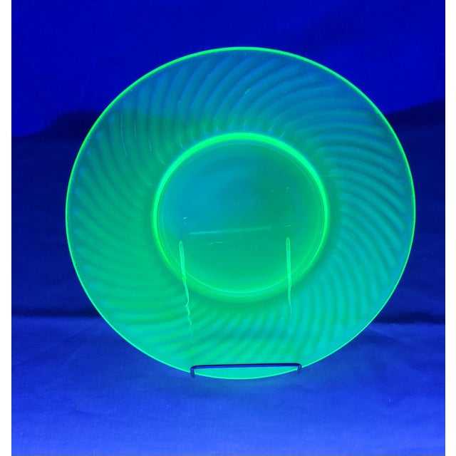 Set of 4 Transparent Green Uramium Glass Salad Plates Early 20th Century For Sale - Image 9 of 16