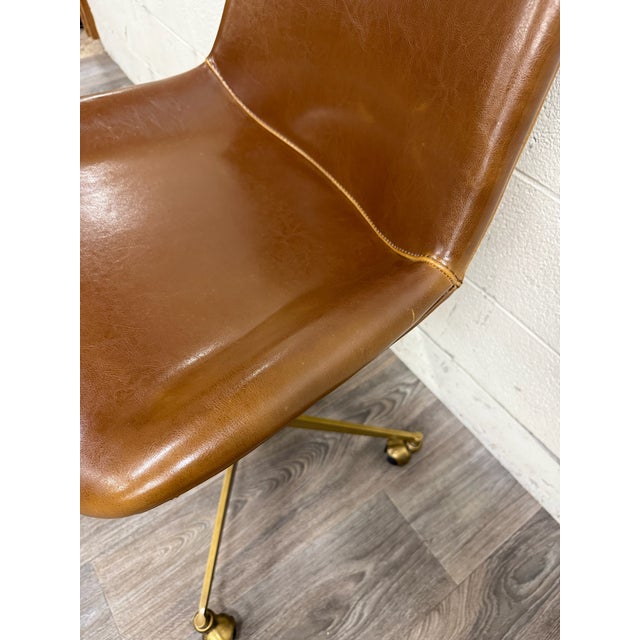 Textile World Market Marina Cognac Brown Faux Leather Adjustable Swivel Office Chair For Sale - Image 7 of 14
