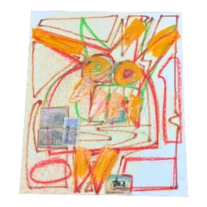 1980’s Original Wayne Cunningham Abstract Encaustic Painting / Drawing