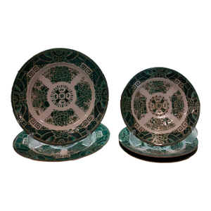 Green Fitzhugh Style Porcelain Plates Set With Gilt Rim - Set of Five