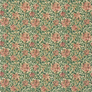 Morris & Co Honeysuckle Fabric in Bottle Green/Mulberry