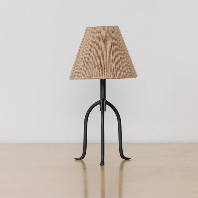 French Panoplie Petite Iron Tripod Lamp, Rope Shade For Sale - Image 3 of 10