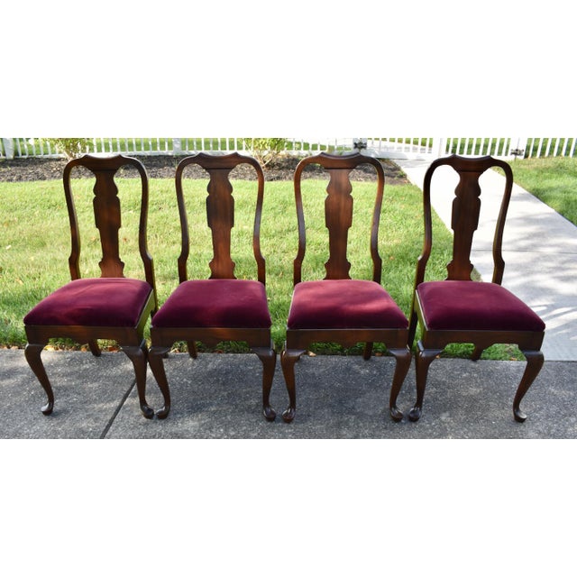 Queen Anne Pennsylvania House Cherry Dining Chairs Vintage Queen Anne Set of 6 Velvet For Sale - Image 3 of 17