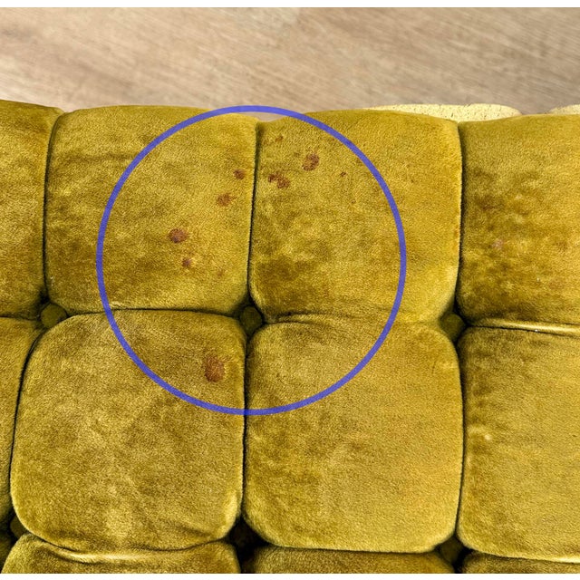 Vintage French Regency Double X Gilded Green Velvet Tuft Window Bench For Sale - Image 11 of 15