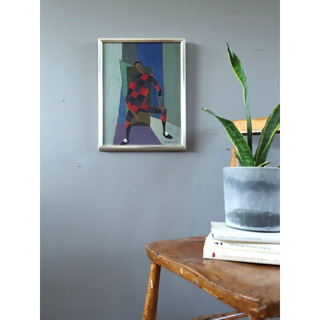 Mid-Century Modern 1961 Mid-Century Modern 'Seated Harlequin' Swedish Geometric Figurative Oil Painting, Framed For Sale - Image 3 of 10
