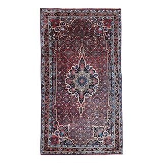 Vintage Persian Bidjar Gallery Rug, Hand-Knotted Wool, Geometric Medallion Pattern, Red & Navy, 5x9 For Sale