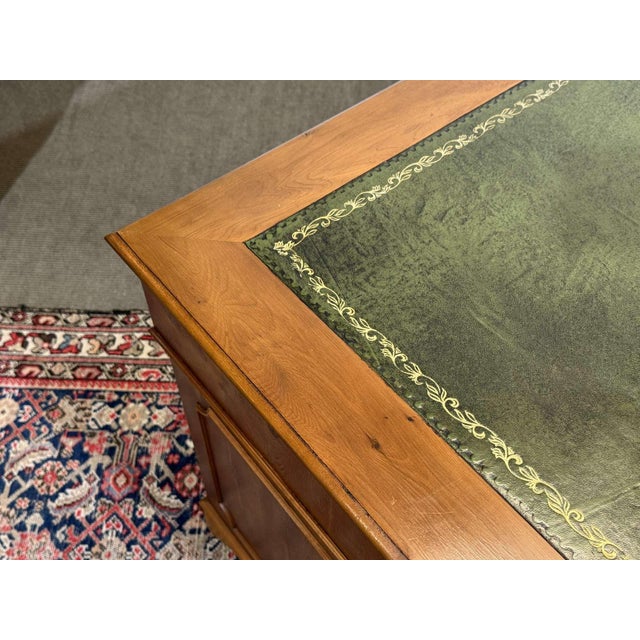 Vintage English Flat Desk with Drawers in Yew Wood with Leather Top, 1970s For Sale - Image 13 of 15