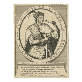 After Havart, Abdullah Qutb Shah, King of Golconda Portrait, Engraving, 1700 For Sale