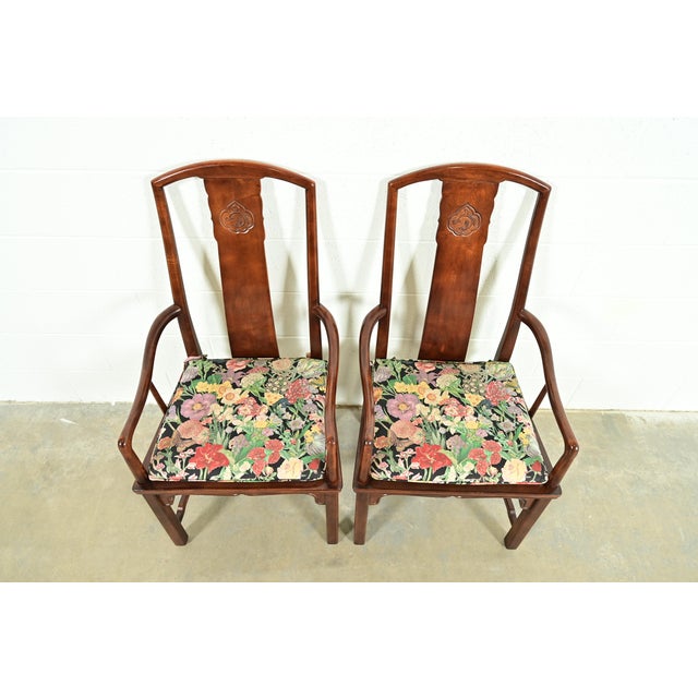 Henredon Henredon Hollywood Regency Chinoiserie Sculpted Mahogany Armchairs, Pair For Sale - Image 4 of 15