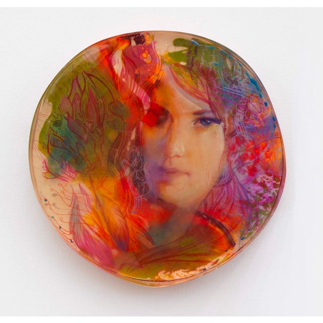 Mallory by Marc Scheff | Pencil, acrylic, caran d'ache, layered resin portrait of a woman For Sale