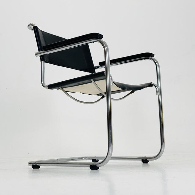 Bauhaus Bauhaus Black Leather Iconic Armchair by Mart Stam for Thonet, 1980s For Sale - Image 3 of 11