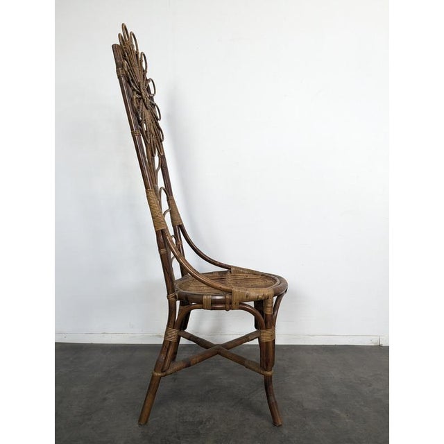 Wood Bamboo and Rattan Chairs with Sunflower Decoration, 1970s, Set of 4 For Sale - Image 7 of 11