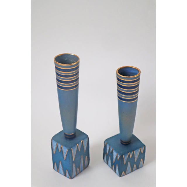 Postmodern Vases in Gold-Blue by Allan Hytholm, Denmark, 1980s, Set of 2 For Sale - Image 11 of 11