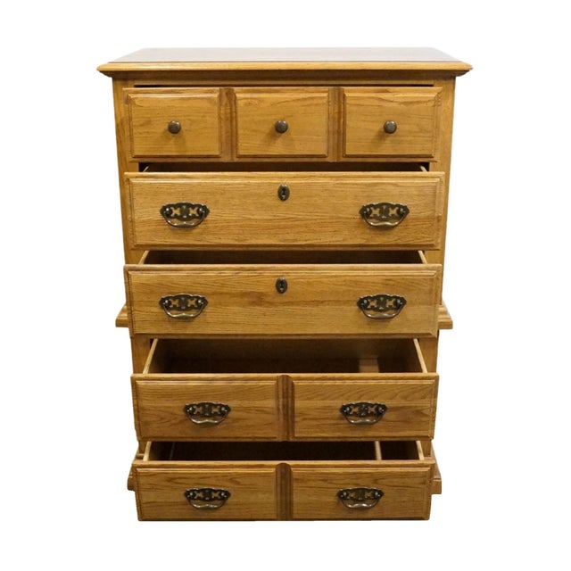 Late 20th Century Broyhill Premier Early American Country Style Solid Oak 37" Chest on Chest 6510-41 For Sale - Image 5 of 13