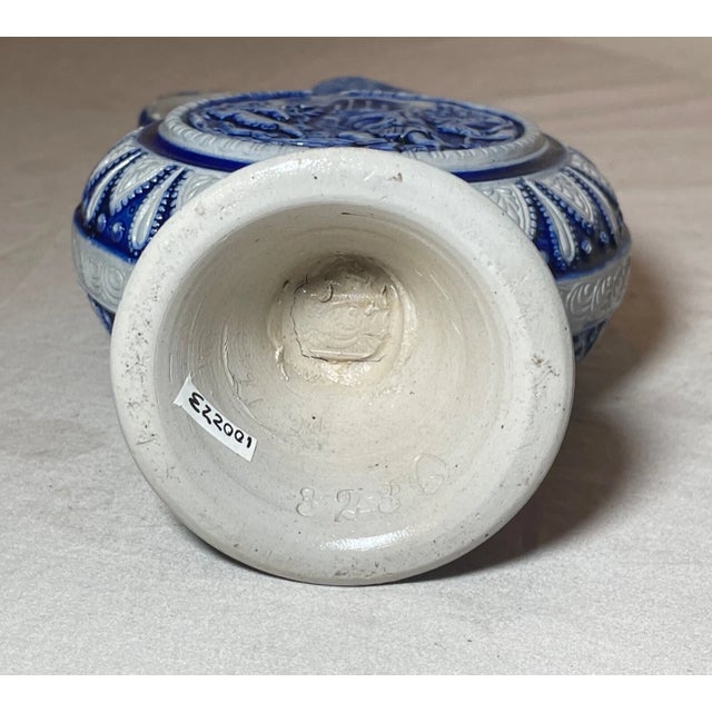 Antique Handmade Figural Blue Gray Westerwald German Pottery Jug Stein Pitcher For Sale - Image 12 of 13