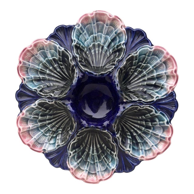 Very Rare French Majolica Oyster Plate Fives Lille, Circa 1890 For Sale