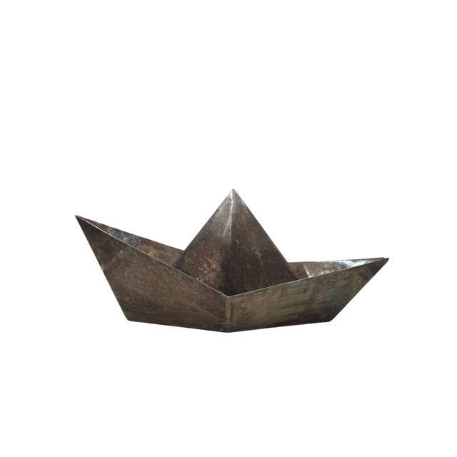 Modern Modern Silver-Plated Paper Boat Sculpture, Paola C. By Aldo Cibic Italy 1980s For Sale - Image 3 of 17