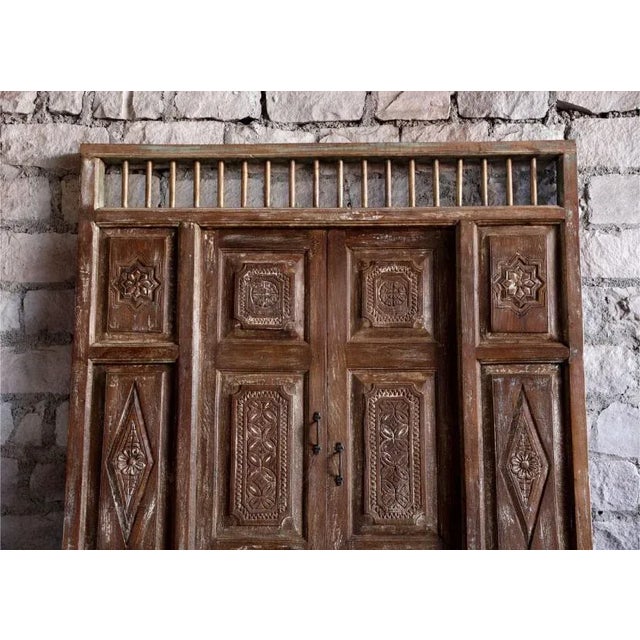 Antique 1920s Whitewash Carved Indian Teak Wood Door, 84x59 For Sale - Image 4 of 4