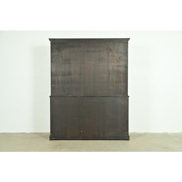 Baker Furniture Style Georgian Flame Mahogany Breakfront Bookcase Cabinet With Drop Front Secretary Desk For Sale - Image 15 of 16