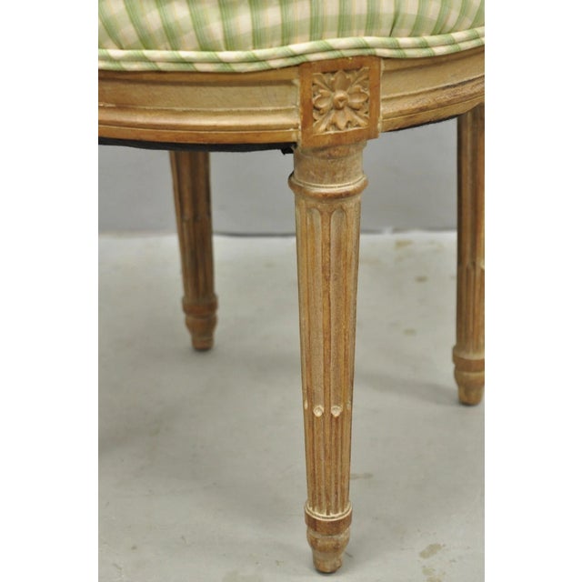 Vintage French Country Louis XVI Style Round Seat Carved Vanity Stool Chair For Sale - Image 10 of 11