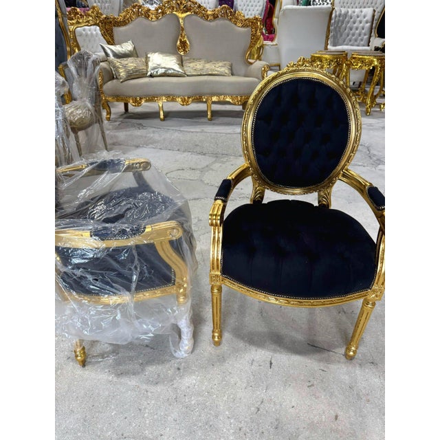 1990s Baroque Black Velvet Accent Chair With Luxurious Gold Leaf Details For Sale - Image 5 of 8