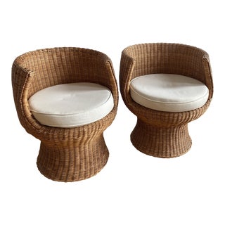 Eero Aarnio Style Mid Century Wicker Egg Chairs - a Pair For Sale