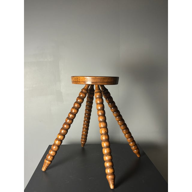 Mid-Century Bobbin Wood Turned French Farm House Stool, France, 1960s For Sale - Image 9 of 15