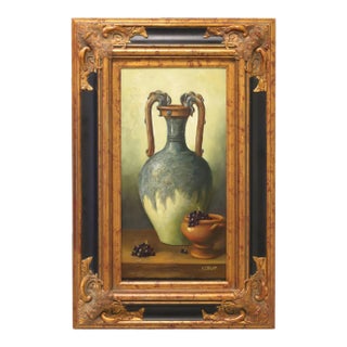 20th Century Original Oil on Canvas Painting - Urn With Grapes - Signed H Delff For Sale