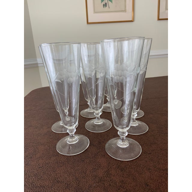 Vintage Etched Pilsner Flute Glasses Set of 8 Chairish