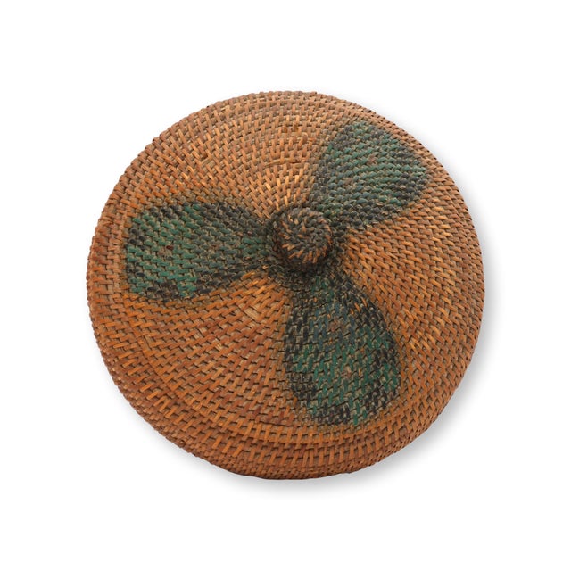 1920s Art Deco Woven Rattan Lidded Basket For Sale - Image 4 of 5