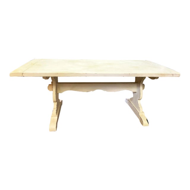 Vintage White Solid Oak Dining Table For Sale